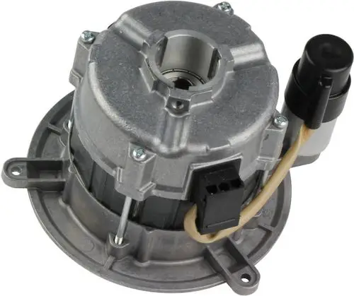 Motor von Bosch mit Metallgehäuse und integrierter Elektroleitung, ausgestattet mit elektrischen Anschlüssen und Halterungen für die Montage.